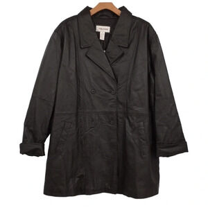 Veranesi Jacket Womens 34W Brown Genuine Leather Double‎ Breasted Coat Plus